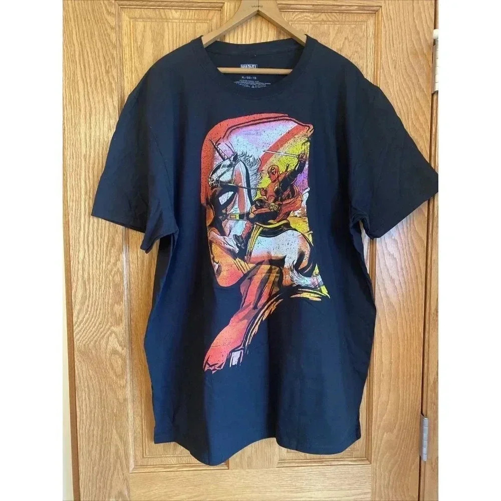 Disney Marvel Deadpool Riding Unicorn Black T-shirt Adult Size XL